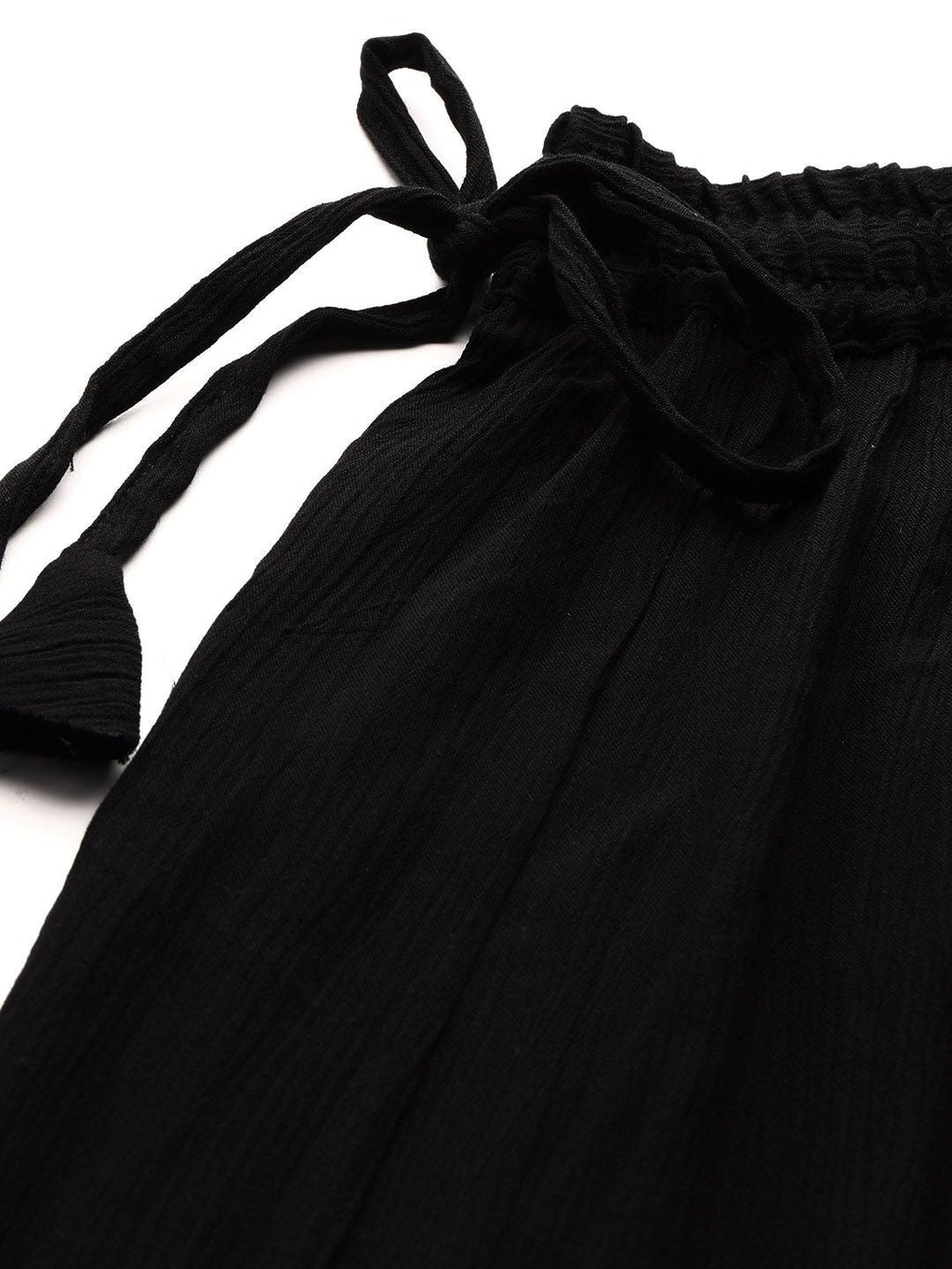TAG 7 Women Black Solid Flared Cropped Palazzos | Grocsy