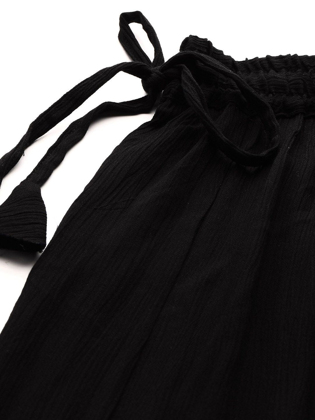 TAG 7 Women Black Solid Flared Cropped Palazzos | Grocsy