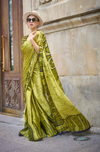 Monjolika Fashion Satin Olive Printed Trendy Saree | Grocsy