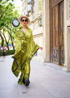 Monjolika Fashion Satin Olive Printed Trendy Saree | Grocsy