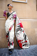 Monjolika Fashion Satin Multicolor Printed Trendy Saree | Grocsy