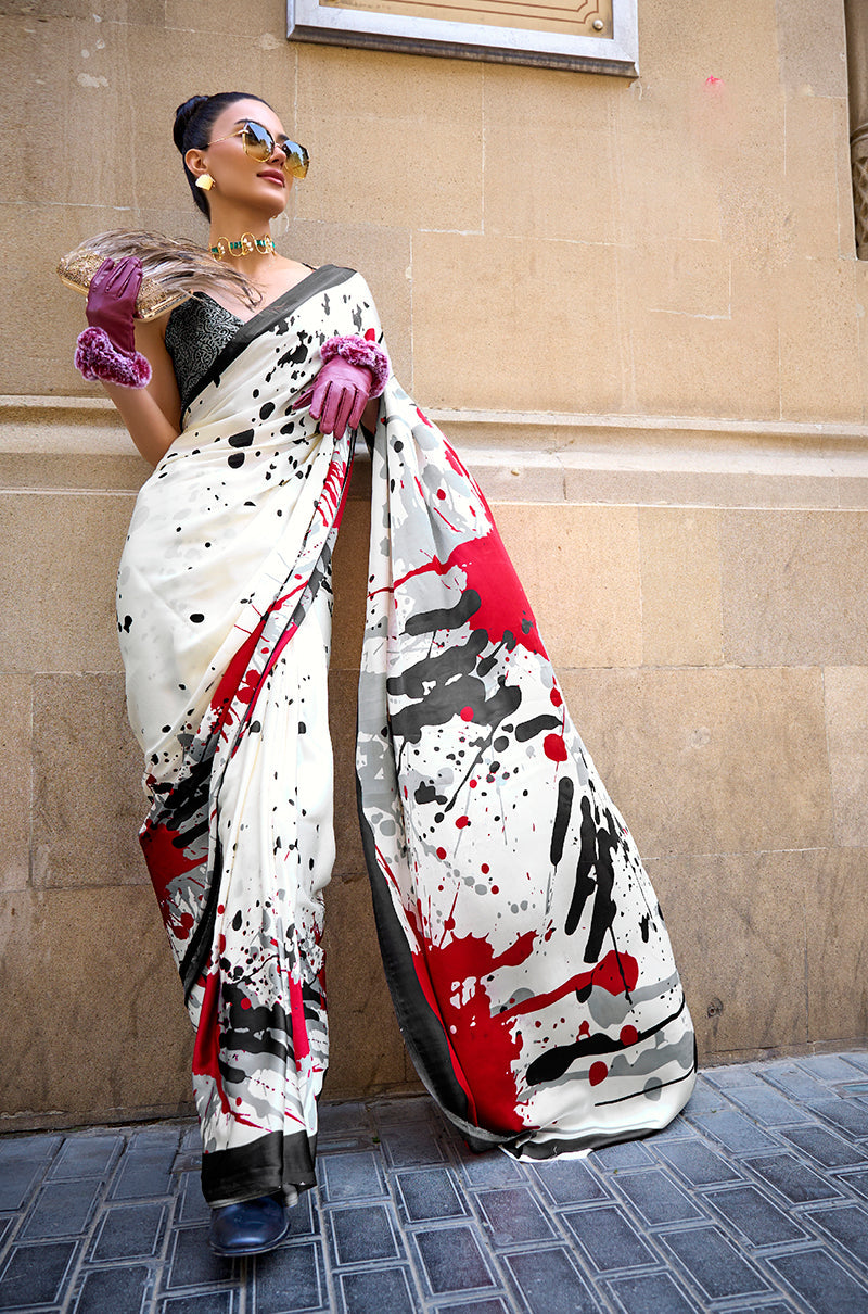 Monjolika Fashion Satin Multicolor Printed Trendy Saree | Grocsy