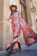 Monjolika Fashion Satin Peach Printed Trendy Saree | Grocsy
