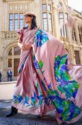 Monjolika Fashion Satin Light Pink Printed Trendy Saree | Grocsy