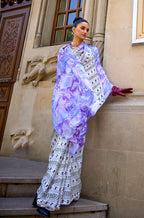 Monjolika Fashion Satin Blue Printed Trendy Saree | Grocsy