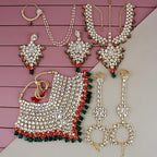 Tehzeeb Creations Traditional Gold-Polished Designer Multi Color Dulhan Choker Kundan Bridal Set | Grocsy