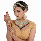 Tehzeeb Creations Traditional Gold-Polished Designer Multi Color Dulhan Choker Kundan Bridal Set | Grocsy