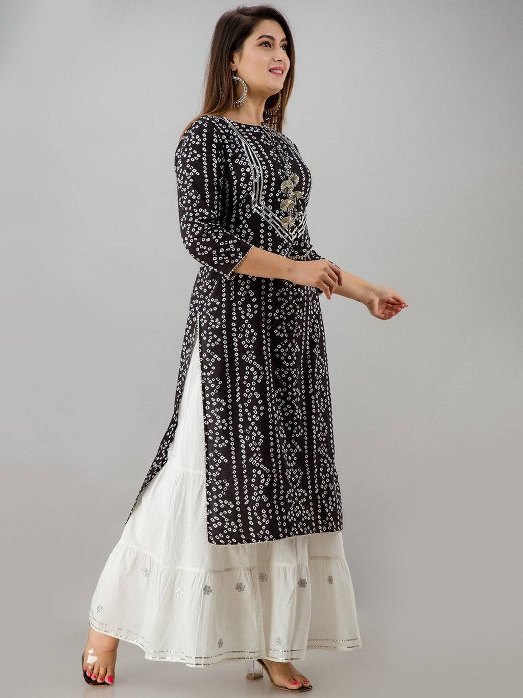 HERE&NOW Black Bandhani Printed Gotta Patti Kurta with Sharara | Grocsy