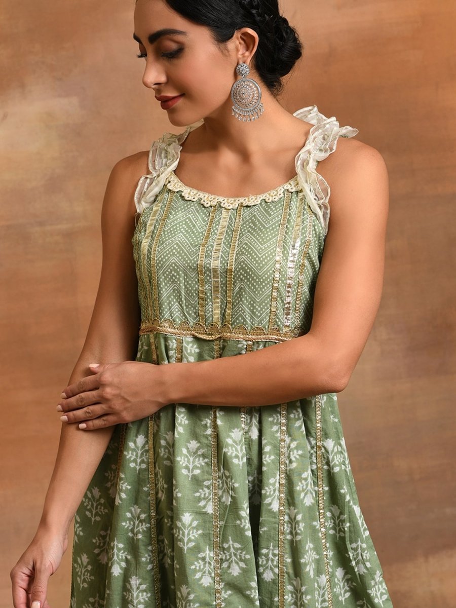 Aks Ethnic Motifs Printed Gotta Patti Pure Cotton Anarkali Kurta | Grocsy