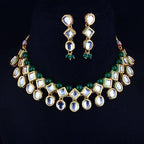 Tehzeeb Creations Back Meenakari Gold-Polished Green Color Earring Jewellery Set Uncut Kundan Big Faux Kundan Dibbi Kundan Choker Necklace Set | Grocsy
