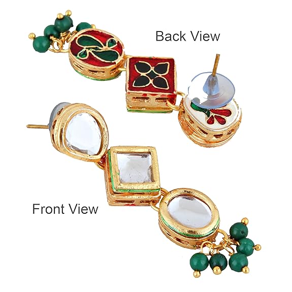 Tehzeeb Creations Back Meenakari Gold-Polished Green Color Earring Jewellery Set Uncut Kundan Big Faux Kundan Dibbi Kundan Choker Necklace Set | Grocsy