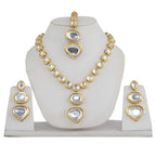 Tehzeeb Creations Back Meenakari Gold-Polished White Color Tika Earring Jewellery Set Uncut Kundan Big Faux Kundan Dibbi Kundan Choker Necklace Set | Grocsy