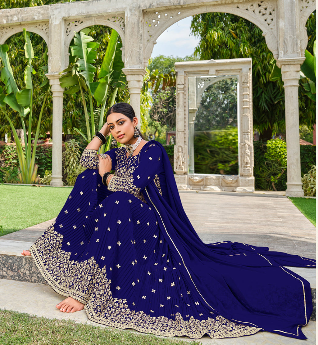 Monjolika Fashion Navy Blue Color Georgette Sequins Work Palazzo Salwar Suit | Grocsy