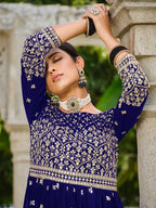 Monjolika Fashion Navy Blue Color Georgette Sequins Work Palazzo Salwar Suit | Grocsy