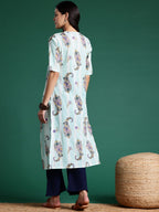 Sangria Floral Print Pleated Empire Kurta | Grocsy