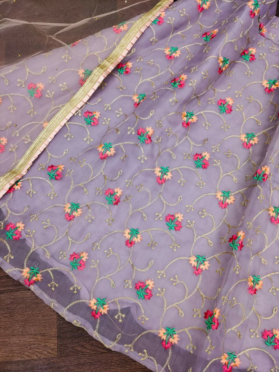 Jyoti Fashion Beautiful Purple Organza Silk Embroidered Kids Lehenga Choli Set | Grocsy