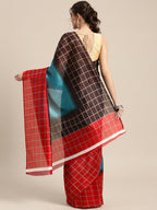 Saree Mall Blue & Red Checked Bhagalpuri Saree | Grocsy