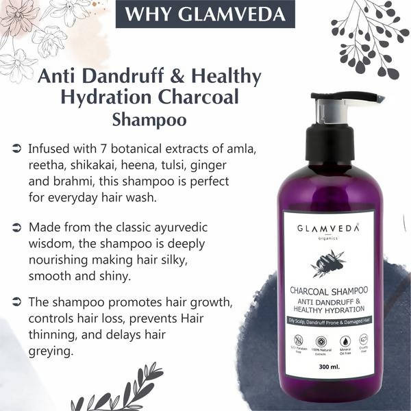 Glamveda Charcoal Shampoo Anti Dandruff & Healthy Hydration | Grocsy