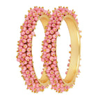 Mominos Fashion Joharkamal Gold-Polished Baby Pink Beads Work Bangles