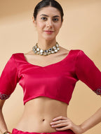Pink Organza Swaroski Diamond Work Saree with Unstitched Blouse - Radha | Grocsy