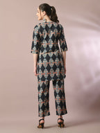 Myshka Women's Multi Printed Cotton Round Neck Party Tunic With Trousers Co-ord set | Grocsy