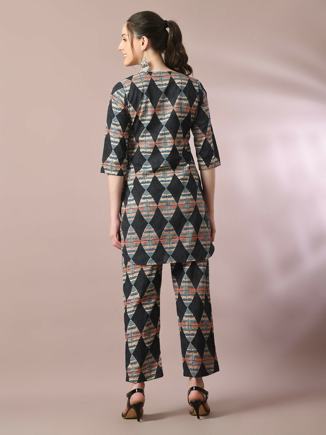 Myshka Women's Multi Printed Cotton Round Neck Party Tunic With Trousers Co-ord set | Grocsy