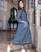 Partywear Designer Steel Blue Pure Maslin Gown - Anbazaar | Grocsy