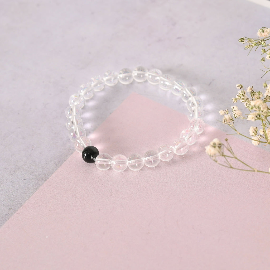 NVR Men & Women Transparent Beaded Elasticated Bracelet | Grocsy