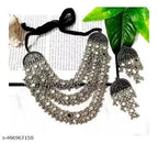 Tehzeeb Creations Women's Silver Colour Oxidised Necklace Set With Mirror Work | Grocsy