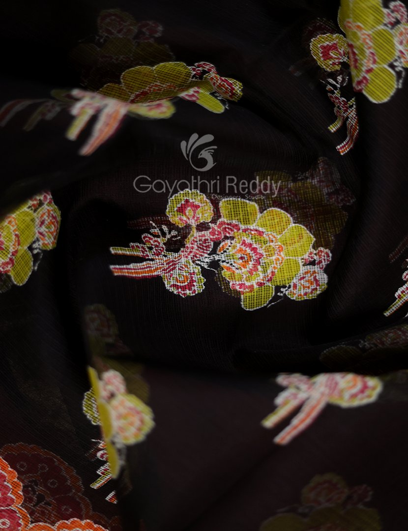 Shades of Black With Block Design Pure Kota Cotton Saree By Gayathri Reddy Designer Studio | Grocsy