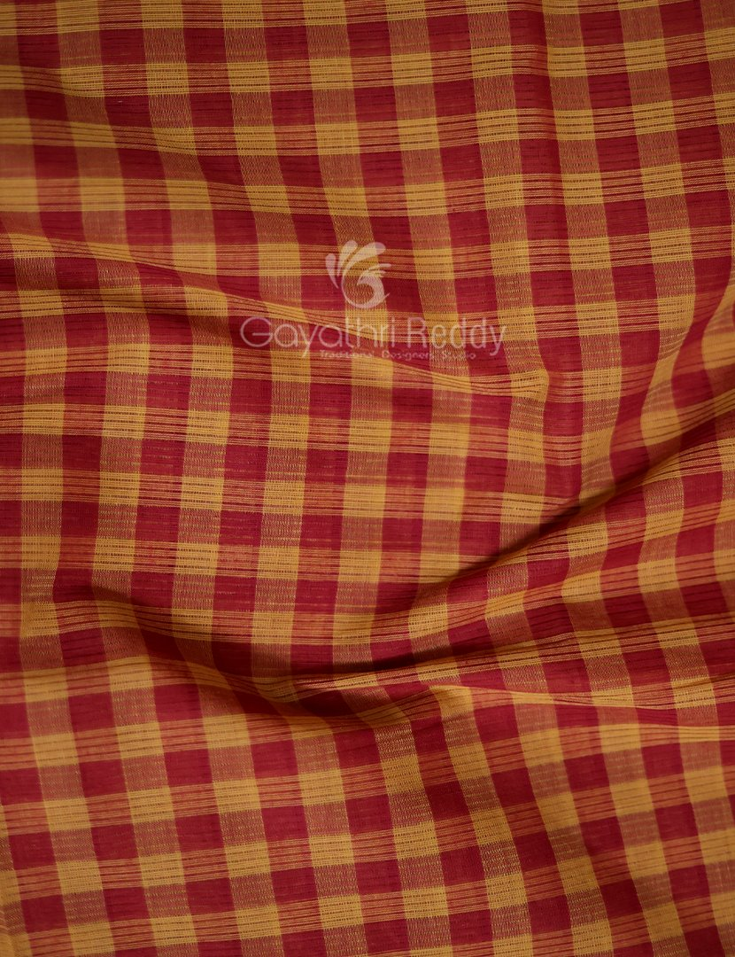 Mustard And Maroon Combo With Checks Pure Mangalgiri Cotton Saree By Gayathri Reddy Designer Studio | Grocsy