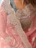 Tikhi Imli Floral Beads and Stones Organza Heavy Work Saree | Grocsy