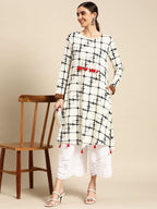 Sangria Women Checked Kurta with Tassel Detailing | Grocsy