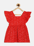 Manet Girls Cotton V Neck Frill Frock Printed - Red | Grocsy