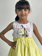 ArthLife White And Yellow Unicorn Embroidered Dress | Grocsy