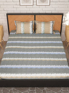Story@home Grey & Peach-Coloured Striped 180 TC Queen Bedsheet With 2 Pillow Covers | Grocsy