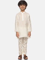Sethukrishna Boys Cream-Coloured Printed Kurta with Pyjamas | Grocsy