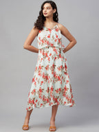 Myshka Women Multicolor Printed Sleeveless V Neck Dress | Grocsy