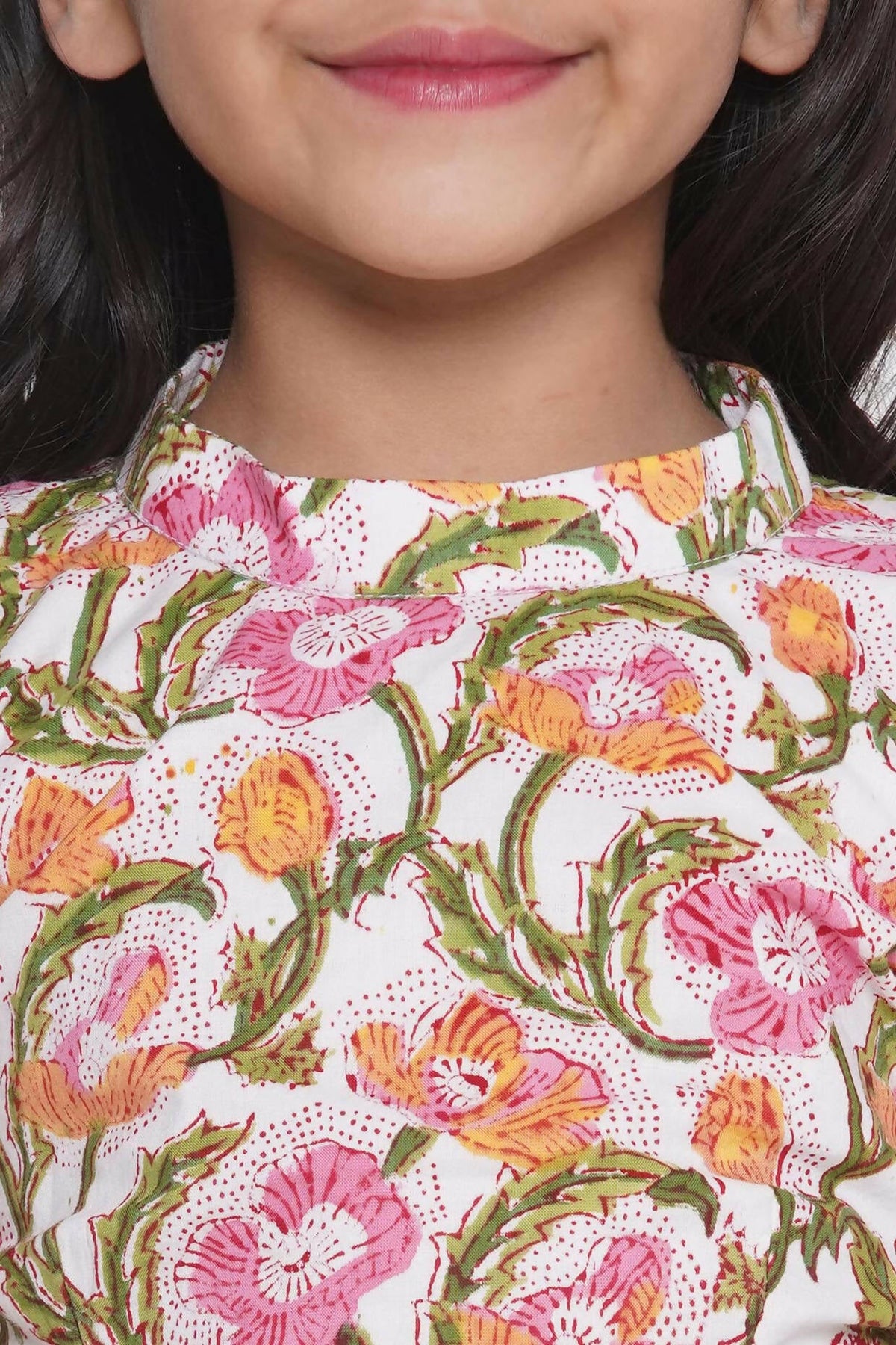 Little Bansi Floral Print Ready To Wear Saree And Floral Blouse - White | Grocsy