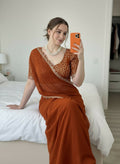 Teeya Creation Womens New Trendy Party Wear Wedding Collection Silk Saree-Orange | Grocsy