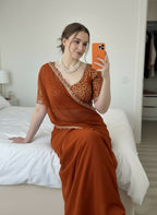 Teeya Creation Womens New Trendy Party Wear Wedding Collection Silk Saree-Orange | Grocsy
