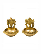 Spillbox Gold-Toned Brass 2 Pieces Shangu Chakra Kuber Diya Pooja Essentials | Grocsy