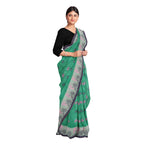 Exclusive Collection 100% Pure Cotton Green Tant Saree With Hand Weaving Work | Grocsy