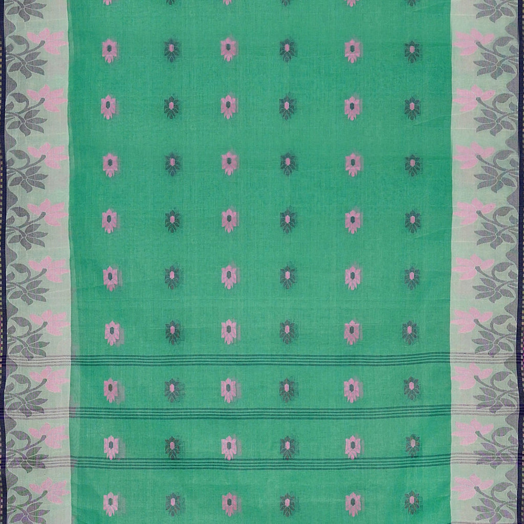 Exclusive Collection 100% Pure Cotton Green Tant Saree With Hand Weaving Work | Grocsy