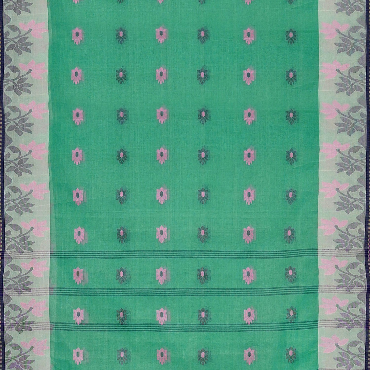 Exclusive Collection 100% Pure Cotton Green Tant Saree With Hand Weaving Work | Grocsy