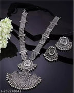 Tehzeeb Creations Women's Bahubali Oxidised Necklace Set With White Pearl - Swadesiicart