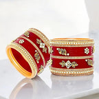 Tehzeeb Creations Bridal Bangle set Wedding punjabi chuda Designer chura Kundan Stone with Pearl Maroon Color choora | Grocsy