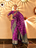 Monjolika Fashion Purple Color Handloom Silk Classic Saree With Blouse | Grocsy