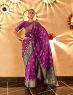 Monjolika Fashion Purple Color Handloom Silk Classic Saree With Blouse | Grocsy