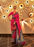 Monjolika Fashion Rani Pink Color Handloom Silk Classic Saree With Blouse | Grocsy